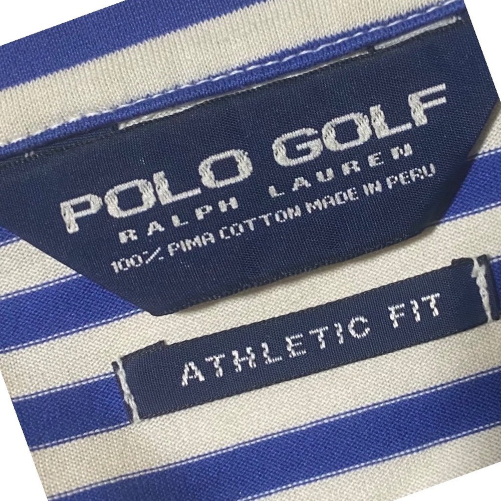 Polo Golf Ralph Lauren Mens Blue White Striped Pima Cotton Athletic Fit Polo M - Picture 2 of 6